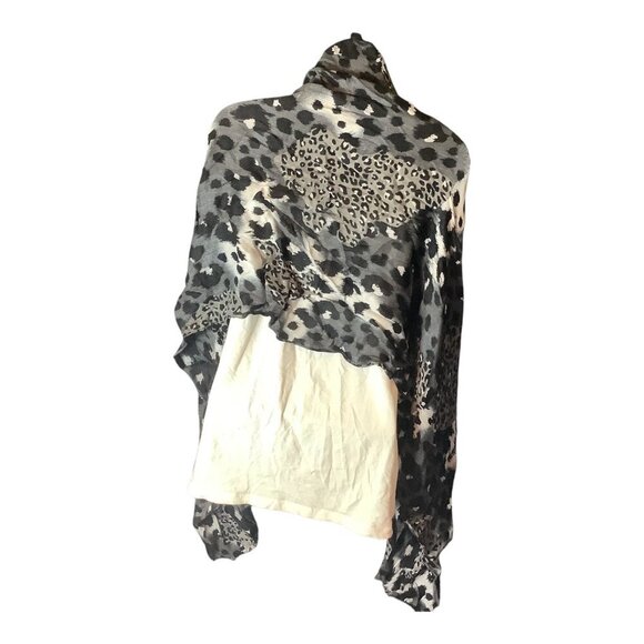 Leopard Print Scarf Shawl Wrap Black White & Gray Lightweight Rectangle - Picture 4 of 9